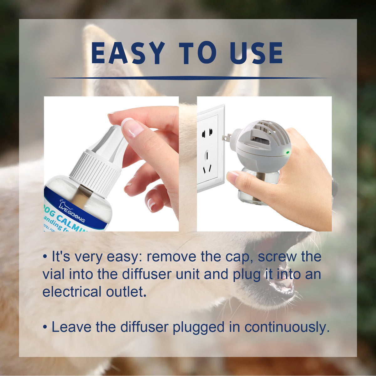 Pet Calming Diffuser – Lavender Anxiety & Stress Relief for Dogs & Cats